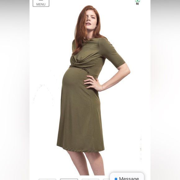 Boob Design Maternity Nursing Twist Short Sleeved Dress Forest Green Size Small - Picture 5 of 12